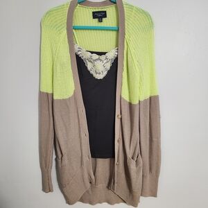 American Eagle Outfitters Lime Green and Tan Cardigan with tank top- size M